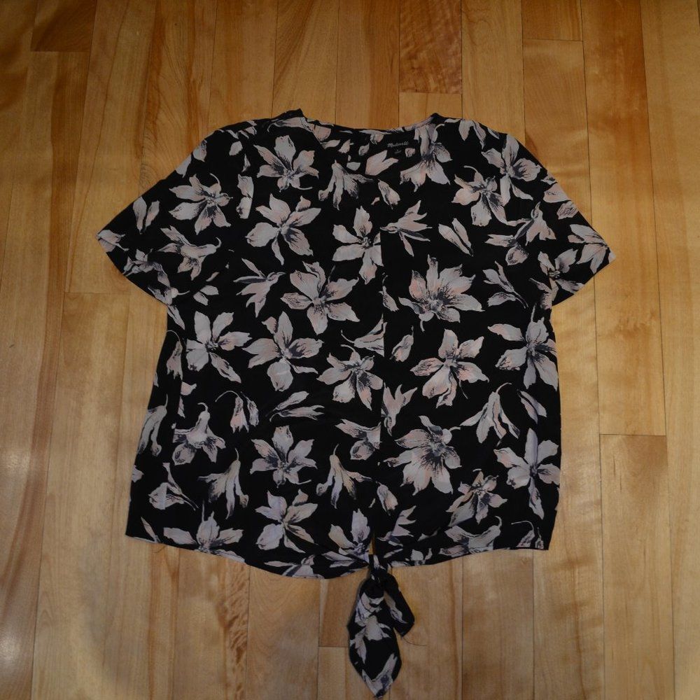 Madewell Size S Black Flowery Blouse